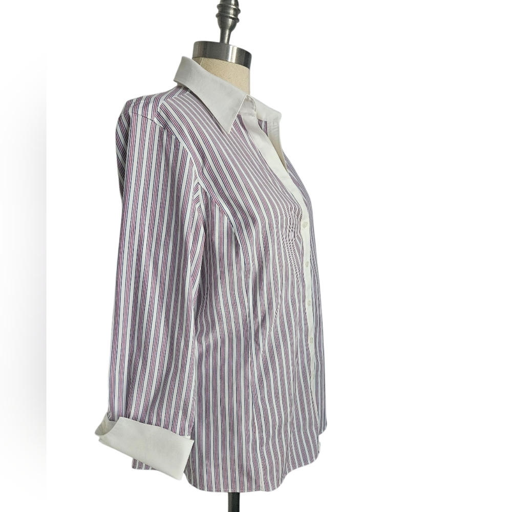 BROOKS BROTHERS Red & Blue Stripe Fitted Non-Iron Stretch Button Down | SZ 12